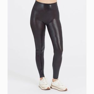 Spanx Faux Leather Leggings Brown Croc High Rise Tummy Control Pants Size Large